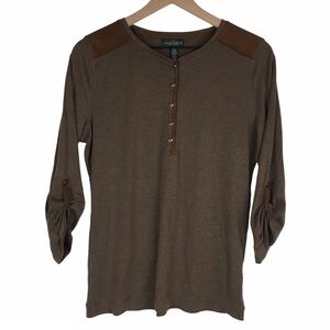 LAUREN RALPH LAUREN Top Henley Elbow Patch Western Ranch Yellowstone Style Large